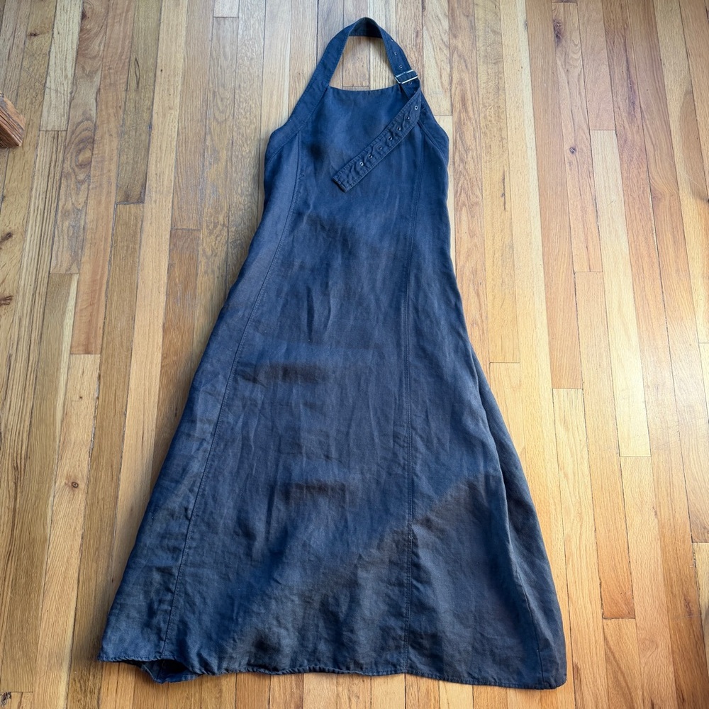 Zara dark gray linen halter dress